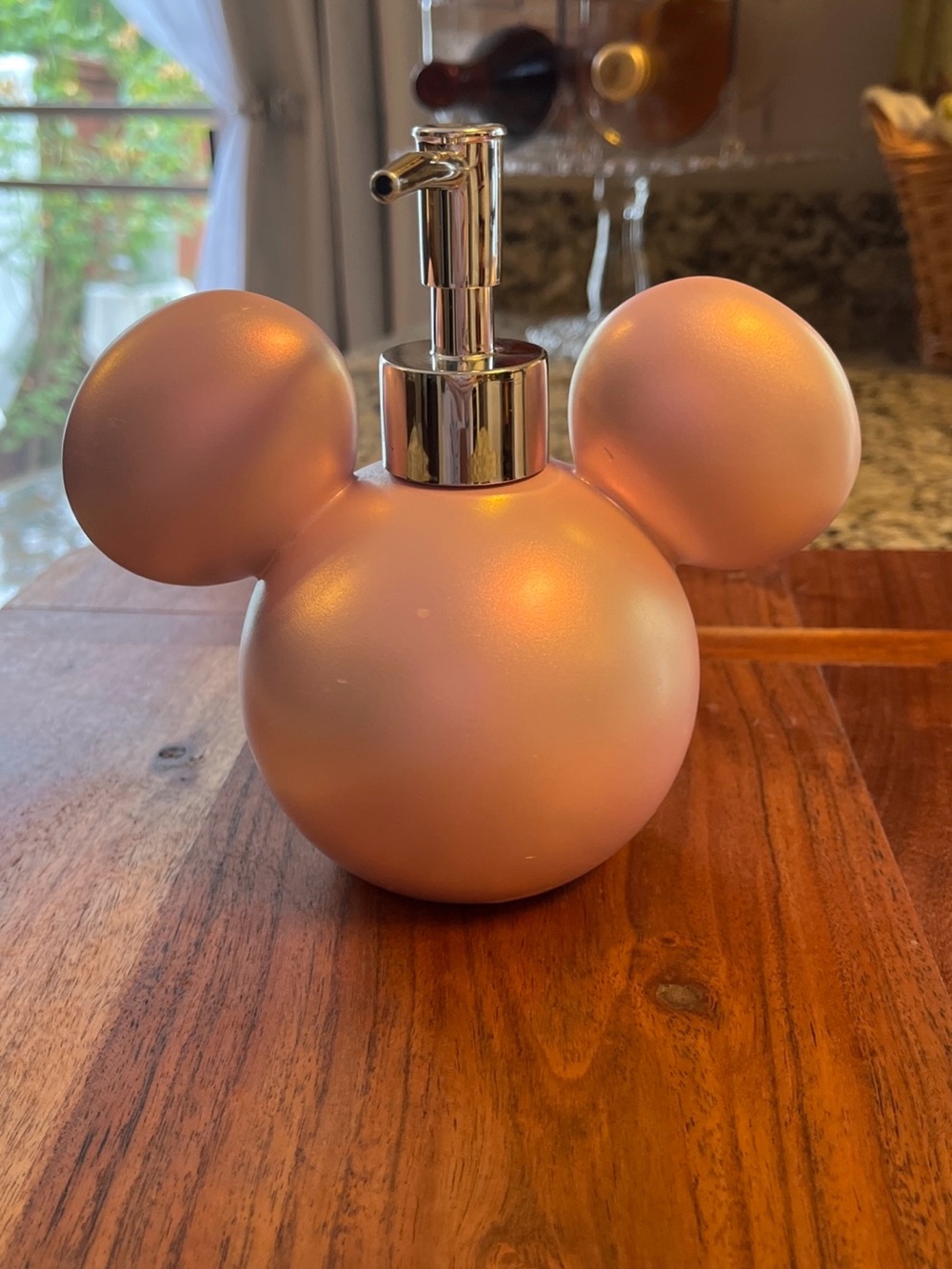 Mickey Ear Soap Dispenser in Shimmery Pearlized Pink With Silver Dispenser 5”